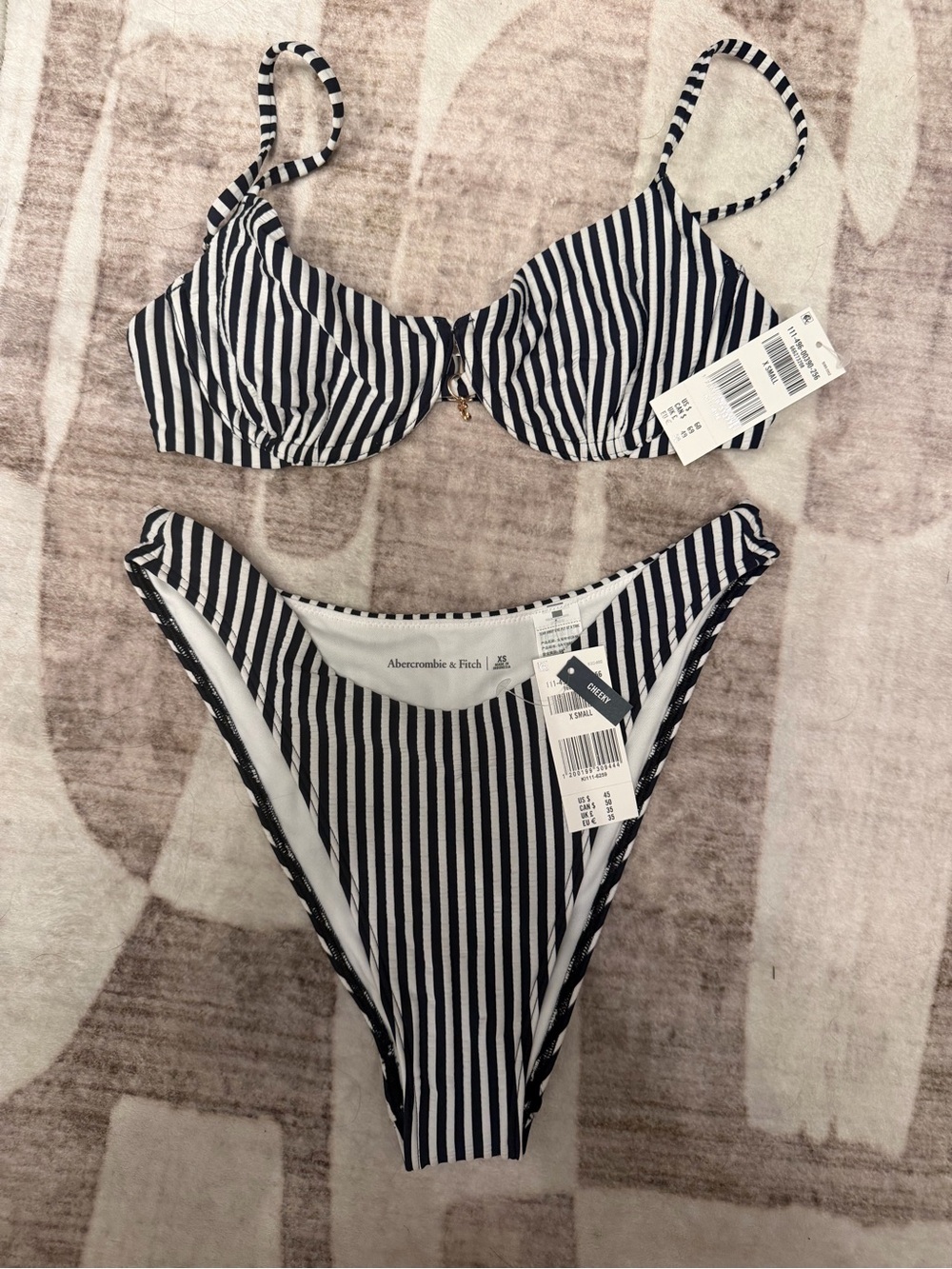 Abercrombie & Fitch Black and White Vertical Stripe Bikini